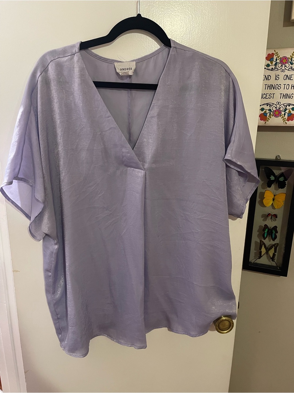 Andree Lavender V-Neck Short Sleeve Blouse